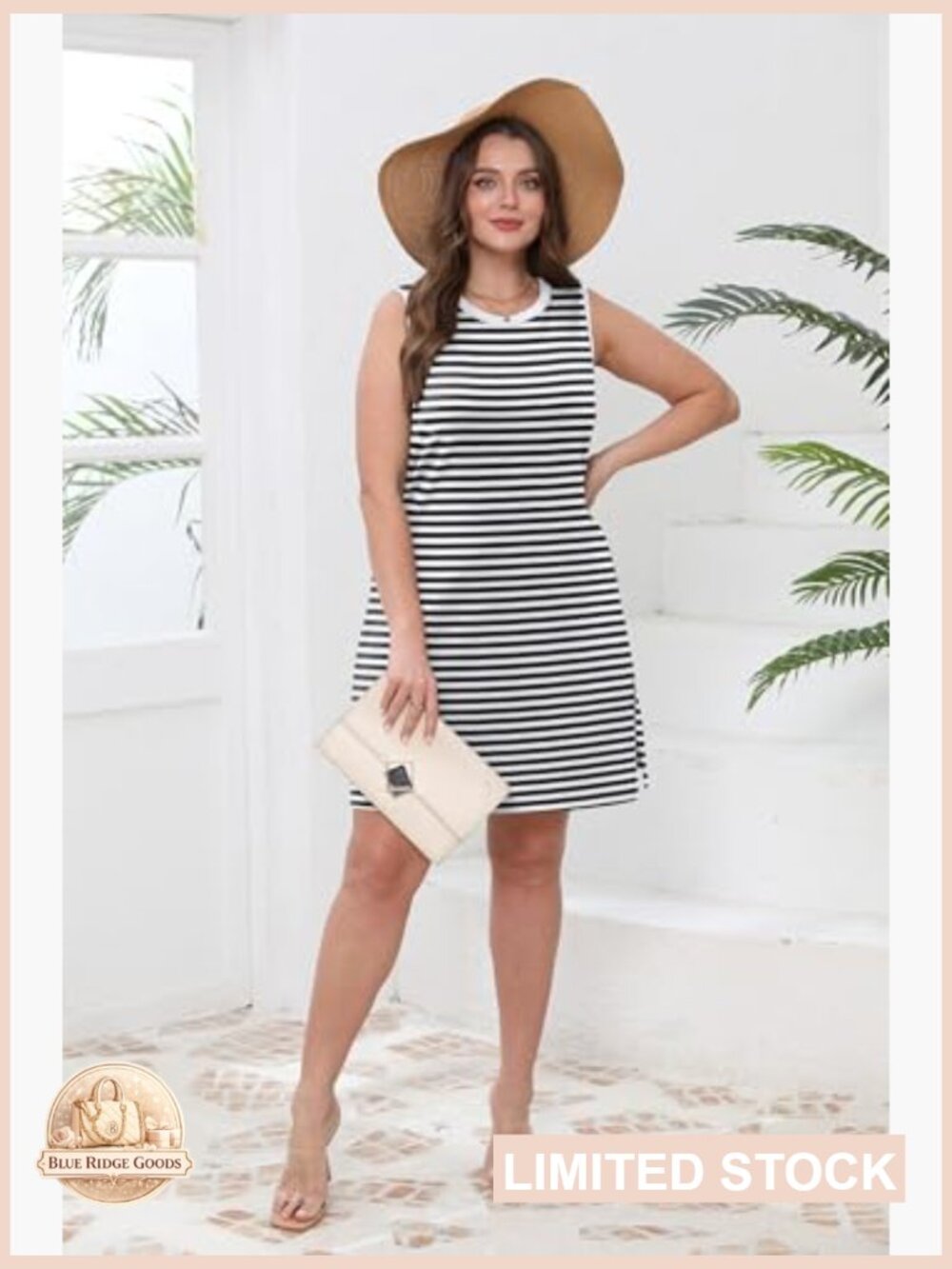 Crewneck Sleeveless Tank Dress Boho Casual Vacation Midi A-Line - Picture 3 of 7